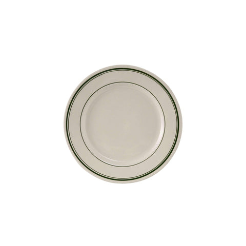 Tuxton China TGB-005 Green Bay 5-1/2" Round Eggshell China Plate with Green Bands
