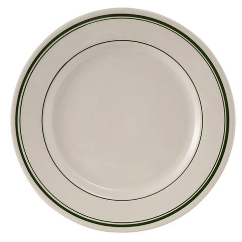 Tuxton China TGB-006 6-5/8" Round Green Bay Ceramic Plate, American White/Eggshell with Green Band