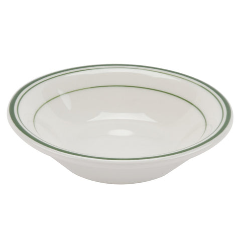 Tuxton China TGB-011 Green Bay 4-1/2 oz. Eggshell China Fruit / Monkey Dish with Green Bands