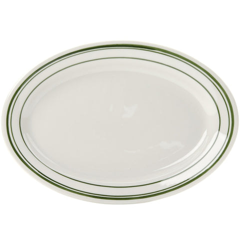 Tuxton China TGB-013 Green Bay 11-5/8" x 8" Wide Rim Rolled Edge Oval China Platter