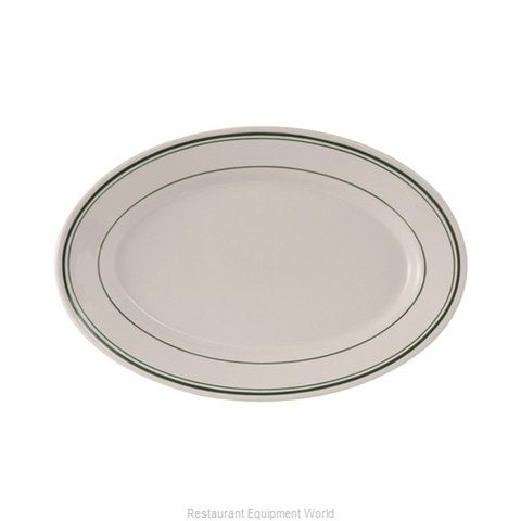 Tuxton China TGB-014 Oval China Platter, Green Bay American White/Eggshell with Green Band, 12-5/8" x 8-3/4"