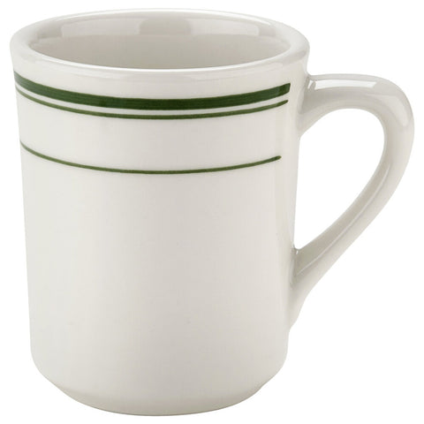 Tuxton China TGB-017 Green Bay 8 oz. Eggshell China Tiara Mug / Cup with Green Bands