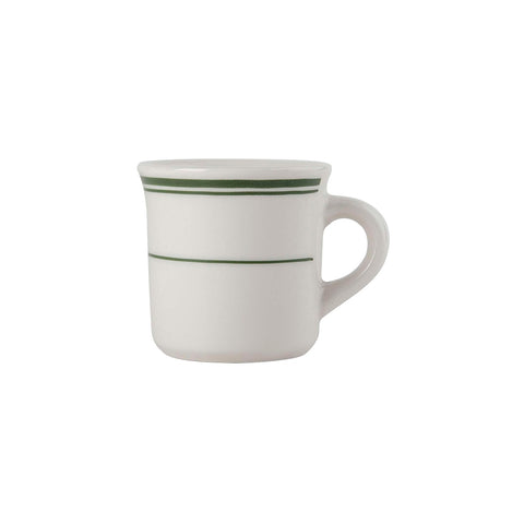 Tuxton China TGB-038 Green Bay 9 oz. Eggshell Canton Mug with Green Bands