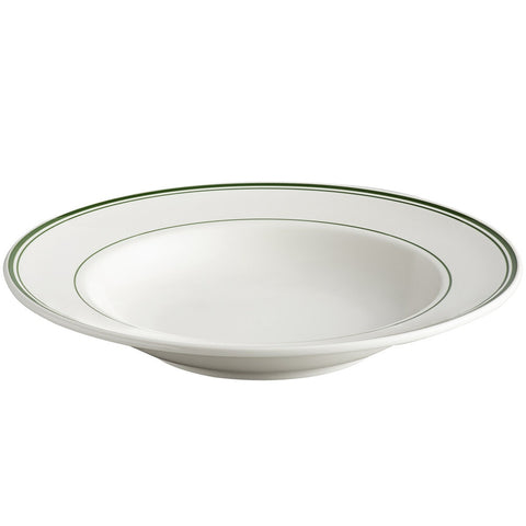 Tuxton China TGB-125 Green Bay 26 oz. Wide Rim Eggshell China Soup and Pasta Bowl with Green Bands