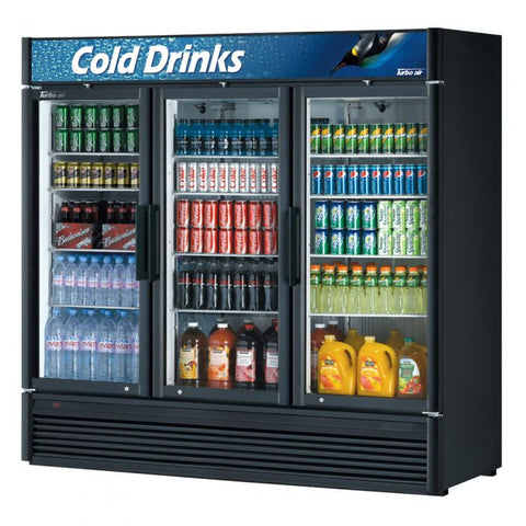 Turbo Air TGM-72SD-N 78" Three-Section Super Deluxe Swing Glass Door Merchandiser Refrigerator