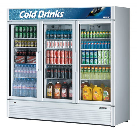 Turbo Air TGM-72SD-N 78" Three-Section Super Deluxe Swing Glass Door Merchandiser Refrigerator