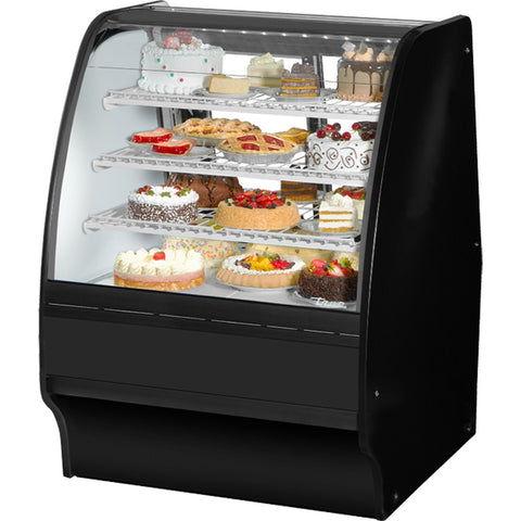 True Manufacturing TGM-R-36-SC/SC-B-W 36" Curved Glass Refrigerated Bakery Display Merchandiser, Black/White