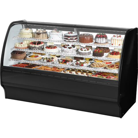 True Manufacturing TGM-R-77-SC/SC-B-W 77" Curved Glass Refrigerated Bakery Display Case, Black Exterior with White Interior