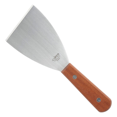 Winco TN526 Stainless Steel Grill Scraper with Wooden Handle, 4-1/2" x 3-1/8" Blade