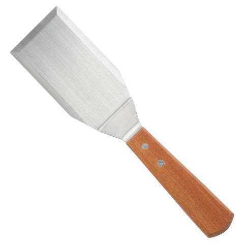Winco TN719 Hamburger Turner with Offset Wooden Handle and 5-1/8" x 2-7/8" Stainless Steel Blade
