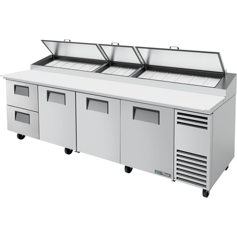True Manufacturing TPP-AT-119D-2-HC 119" Angled Top Pizza Prep Table with Hydrocarbon Refrigerant
