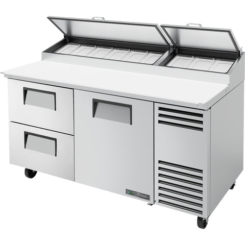 True Manufacturing TPP-AT-67D-2-HC 67 3/8" Refrigerated Pizza Prep Table with Two Drawers and One Door