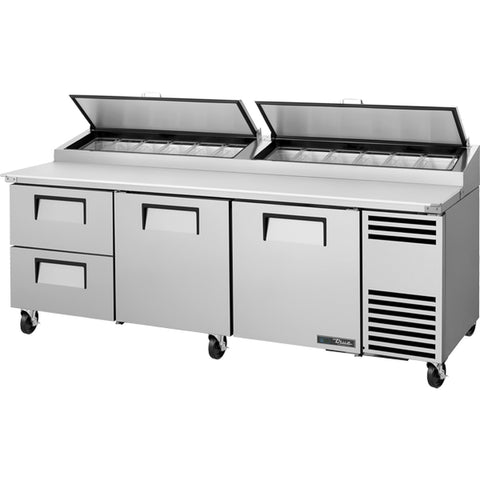 True Manufacturing TPP-AT2-93D-2-HC 93 1/2" Refrigerated Pizza Prep Table with 2 Drawers and 2 Doors