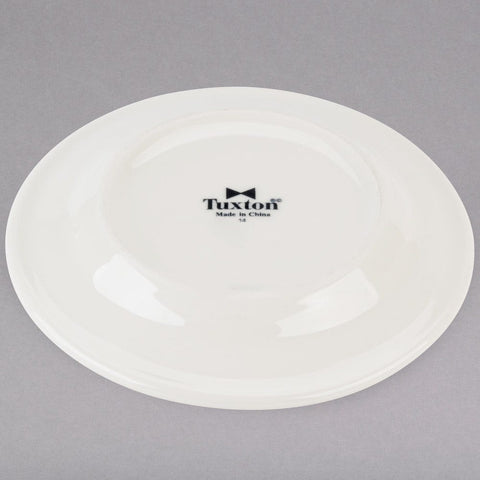 Tuxton China TRE-009 9-5/8" Round Reno Wide Rim Rolled Edge Plate - American White/Eggshell