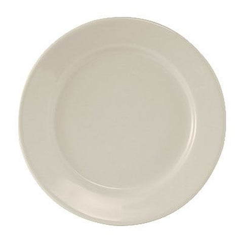 Tuxton China TRE-009 9-5/8" Round Reno Wide Rim Rolled Edge Plate - American White/Eggshell