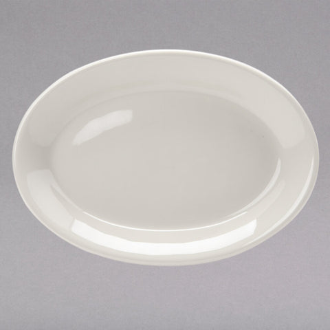 Tuxton China TRE-026 Reno 8-1/4" x 5-3/4" Oval Wide Rim Rolled Edge China Platter