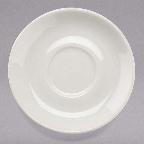 Tuxton China TRE-029 Reno/Nevada 4 5/8" Eggshell Wide Rim Rolled Edge China Espresso Saucer