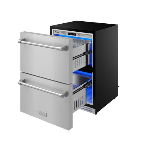 Thor Kitchen TRF24U 24-Inch Indoor/Outdoor Undercounter Double Drawer Refrigerator in Stainless Steel