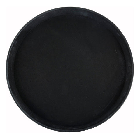 Winco TRH-16K Easy-Hold 16" Round Rubber-Lined Black Plastic Serving Tray