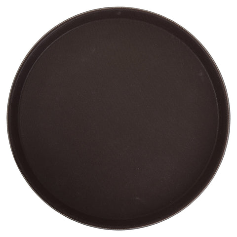 Winco TRH-16 Easy-Hold 16" Round Brown Rubber-Lined Plastic Serving Tray