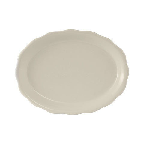 Tuxton China TSC-014 Shell 12-5/8" x 9-3/8" Eggshell Scalloped Edge Oval China Platter