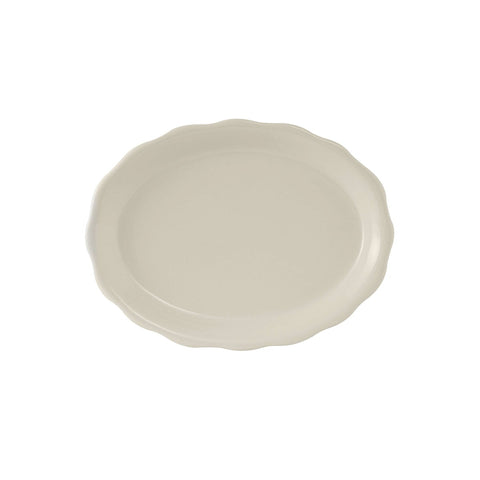 Tuxton China TSC-014 Shell 12-5/8" x 9-3/8" Eggshell Scalloped Edge Oval China Platter