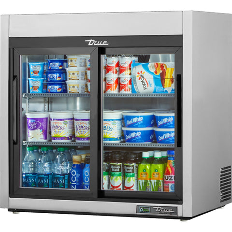 True Manufacturing TSD-09G-HC-LD 36" 2-Door Glass Slide Countertop Reach-In Refrigerator