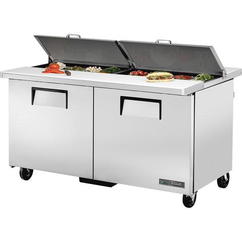 True Manufacturing TSSU-60-16-DS-ST-HC 60" Dual-Sided 2-Door Refrigerated Sandwich/Salad Prep Table
