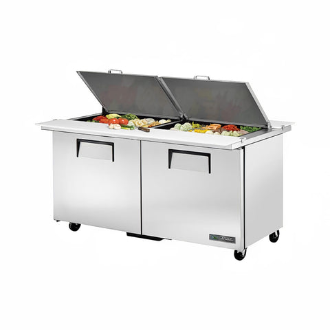 TSSU-60-24M-B-DS-ST-HC True (24) 1/6 (4"D) Poly Pans, Dual Side Mega Top Sandwich/Salad Unit - Each