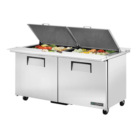 True TSSU-60-24M-B-DS-ST-HC 60 3/8" Dual-Sided Mega-Top 2-Door Refrigerated Sandwich/Salad Prep Table