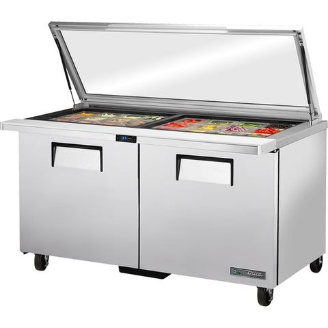 True Manufacturing TSSU-60-24M-B-ST-FGLID-HC 60" Mega-Top Solid Door Sandwich/Salad Prep Table with Flat Glass Lid
