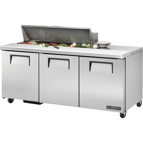 True Manufacturing TSSU-72-12-HC 72 3/8" 3-Door Refrigerated Sandwich/Salad Prep Table with 12 Pans