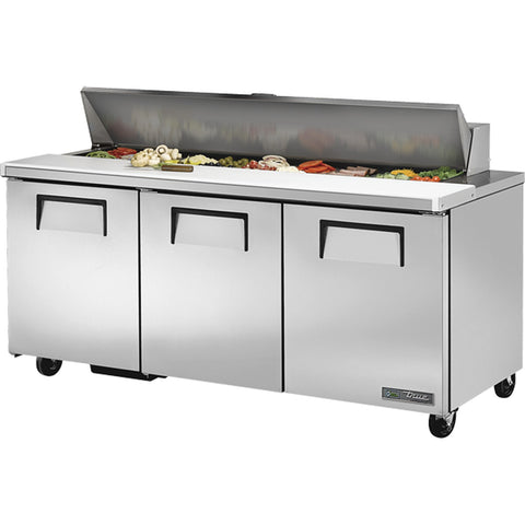 True Manufacturing TSSU-72-18-HC 72" 3-Door Sandwich/Salad Prep Table with Hydrocarbon Refrigerant
