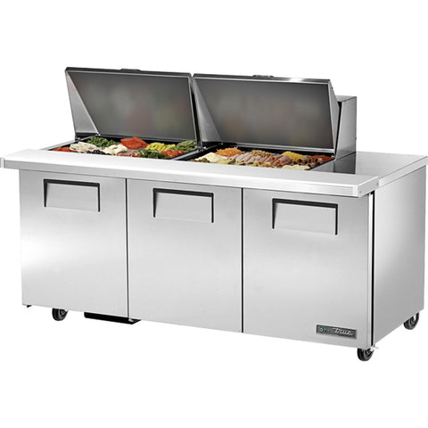 True Manufacturing TSSU-72-24M-B-ST-HC 72" Mega-Top Solid Door Sandwich/Salad Prep Table with Refrigerated Base