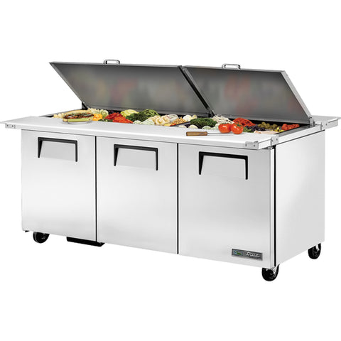 True Mfg. TSSU-72-30M-B-DS-ST-HC 72" Dual Sided Mega-Top 3-Door Sandwich/Salad Prep Table