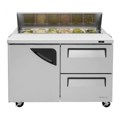 Turbo Air TST-48SD-D2-N 48" Super Deluxe Refrigerated Sandwich/Salad Prep Table, 1 Door and 2 Drawers