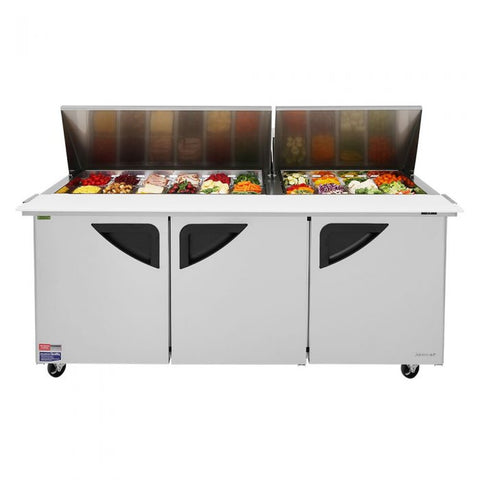 Turbo Air TST-72SD-30-N Super Deluxe Three-Section Sandwich/Salad Mega Top Prep Table, 30-Pan, 72-5/8" W