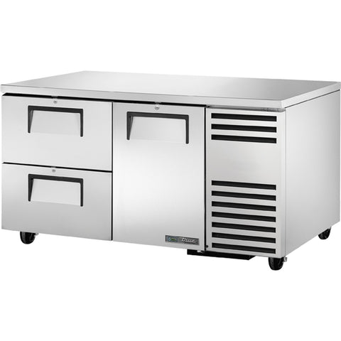 True Manufacturing TUC-60-32D-2-HC 60 1/4" Undercounter Refrigerator with One Door and Two Drawers