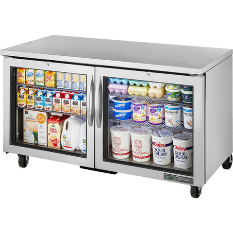 True Manufacturing TUC-60G-HC~FGD01 60 3/8" Two-Section Undercounter Refrigerator with Glass Doors