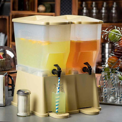 TableCraft TW33DP (2) 3 Gallon Slimline Double Beverage Dispenser, Almond