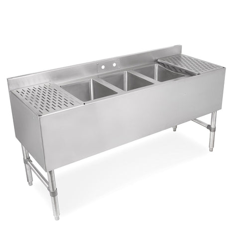 John Boos UBS3-1872-2D18-X 72" 3-Compartment Slim-Line Underbar Sink with Dual 18" Drainboards