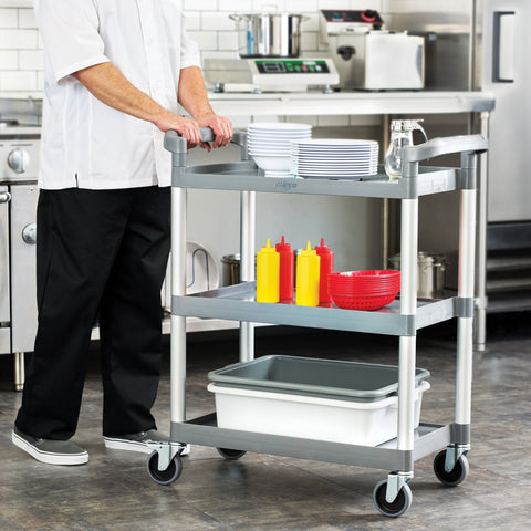 Winco UC-2415G 3-Tier Gray Plastic Utility Cart with Brakes, 330 lb Capacity
