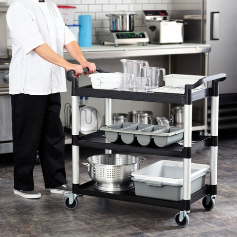Winco UC-3019K 3-Tier Black Plastic Utility Cart with Brakes, 400 lb Capacity