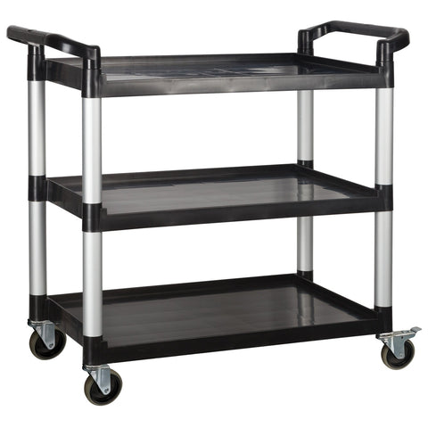 Winco UC-3019K 3-Tier Black Plastic Utility Cart with Brakes, 400 lb Capacity