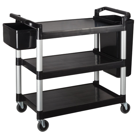 Winco UC-3019K 3-Tier Black Plastic Utility Cart with Brakes, 400 lb Capacity