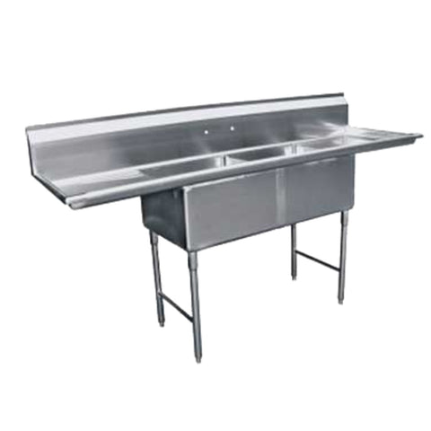 US Refrigeration USS2C242414-24LR 24x24 2-Compartment Sink with Dual 24" Drain Boards