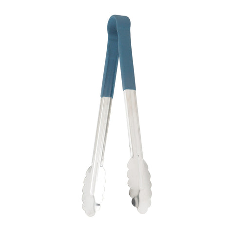 Winco UTPH-12B 12" Utility Tongs, Stainless Steel with Blue Polypropylene-Coated Handle