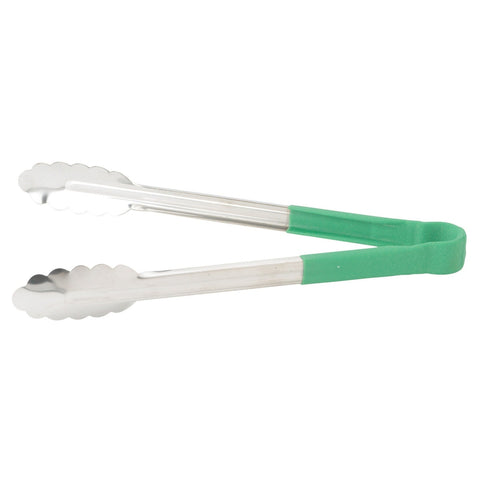 Winco UTPH-12G 12" Heavy-Duty Utility Tongs with Green Polypropylene Handle