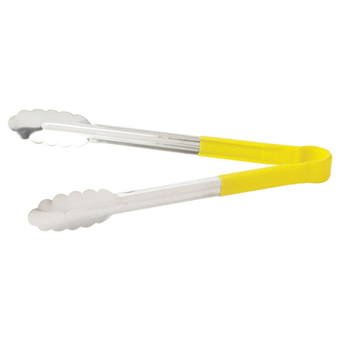 Winco UTPH-12Y 12" Yellow Heavy-Duty Utility Tongs with Polypropylene Handle