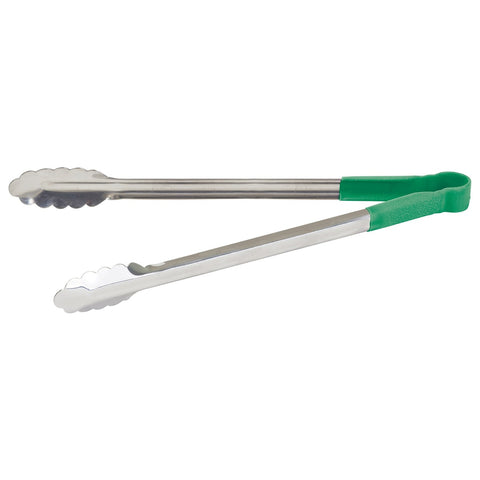 Winco UTPH-16G 16" Heavy-Duty Stainless Steel Utility Tongs with Green Polypropylene Handle